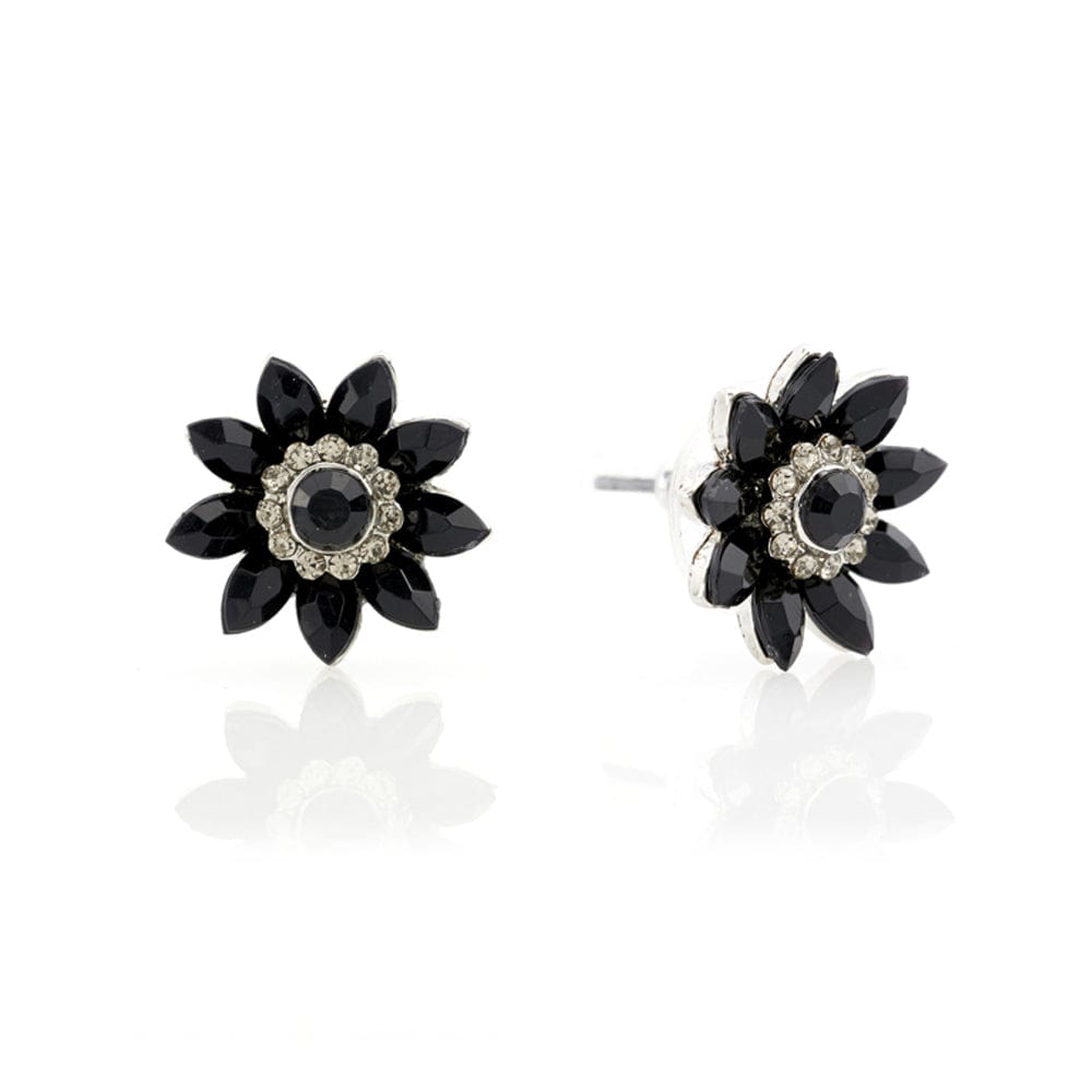 Audrey Hepburn Earrings: Vintage Style Black Flower Studs With Diamantes
