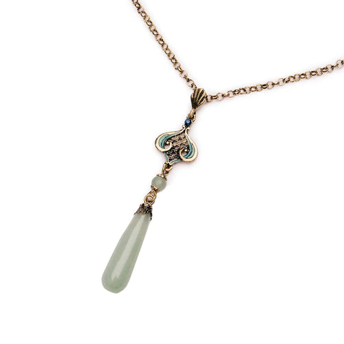 Deco Aventurine Stone Drop Pendant Necklace