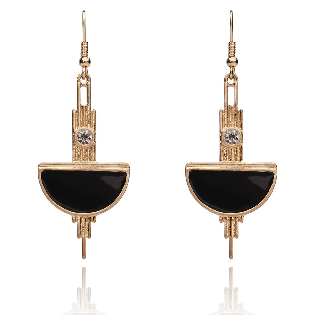Deco-Brass-and-Black-Enamel-Drop-Earrings