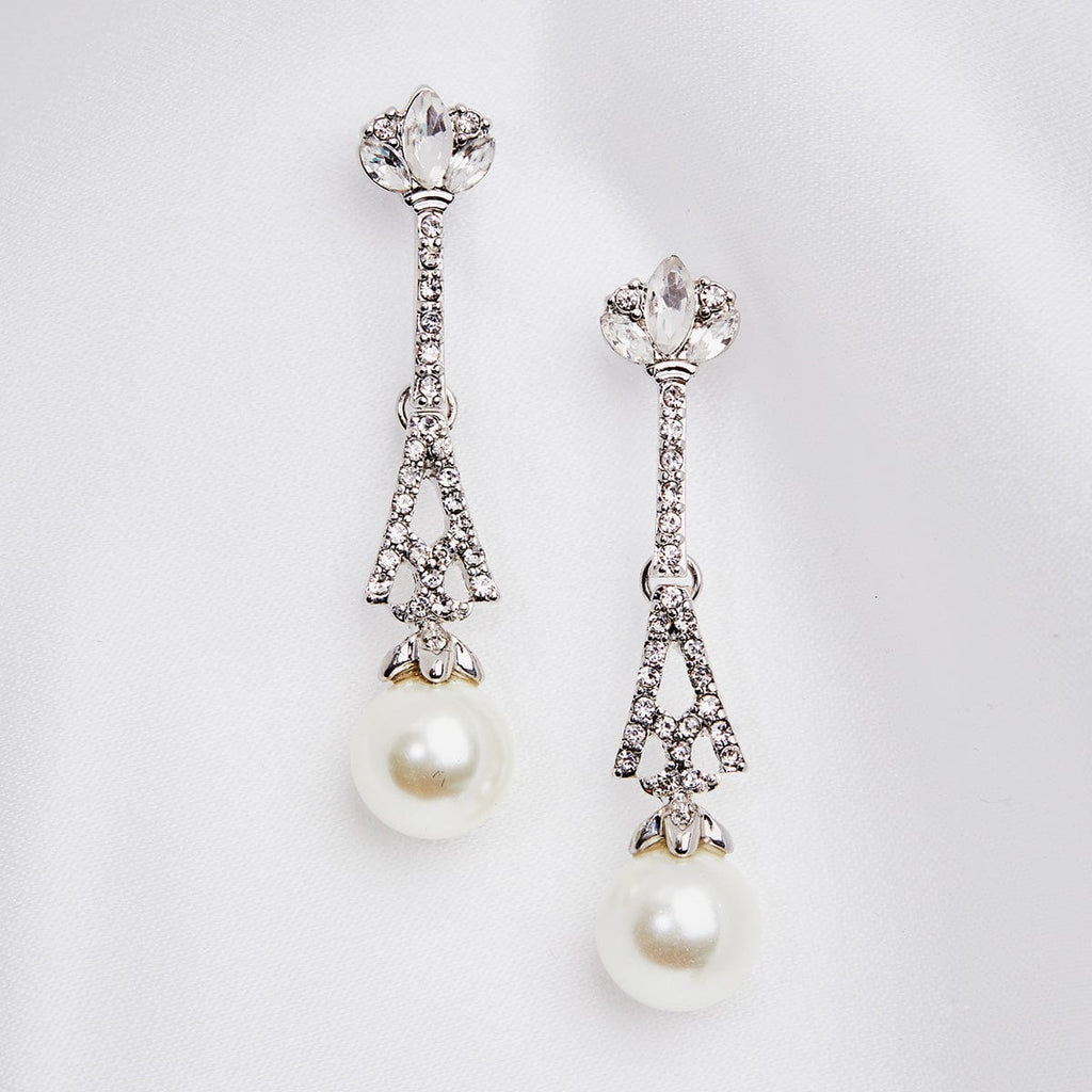Deco Vintage Eiffel Tower Design Crystal and Pearl earrings by Lovett and Co