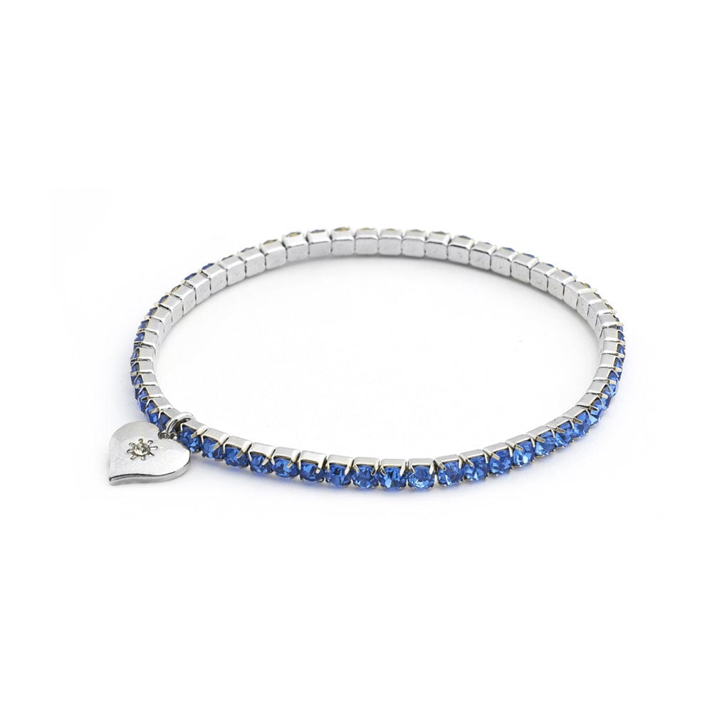 Diamante Stretch Blue Bracelet Rhodium Plating