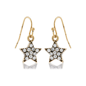 Diamante Star Crystal Star Earrings: Vintage Style Brass Start Drop Earrings