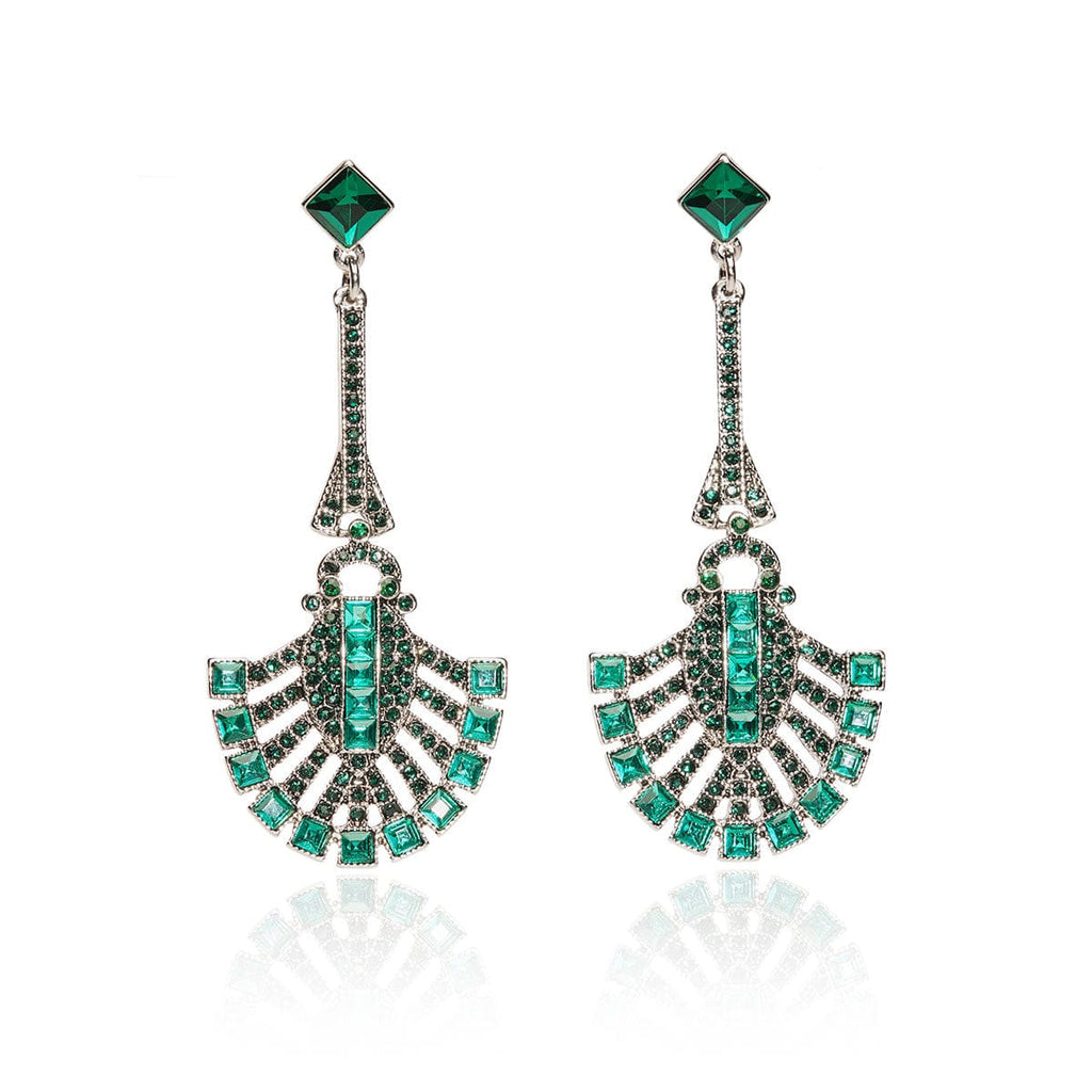 Green Crystal Earrings: Great Gatsby Style Long Drop Crystal Earrings