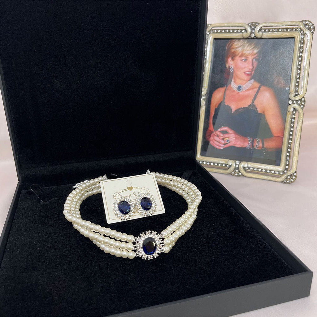 Princess Diana Jewellery: Lady Diana Inspired Pearl Choker With Matching Clip on Crystal Earrings