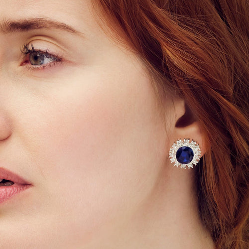 Lady Diana Sapphire and Crystal Stud Earrings