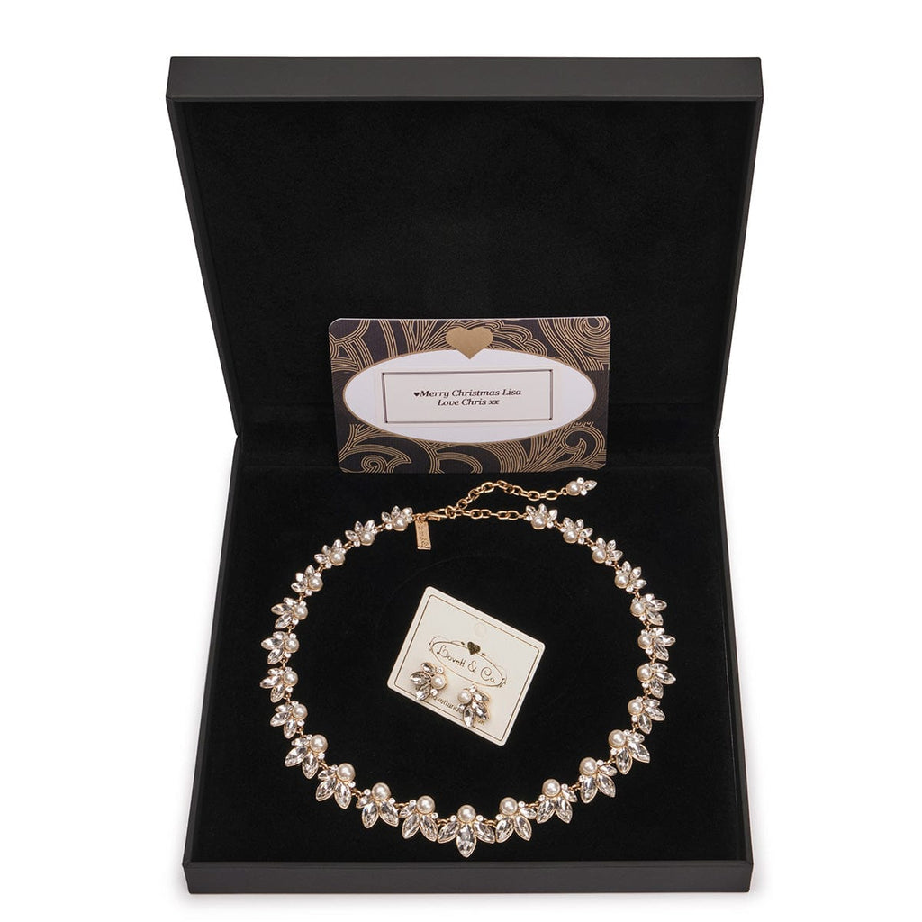 Crystal & Pearl Set: Vintage Style Crystal Necklace With Matching Pearl Studs- £12 Gift Box Is Free