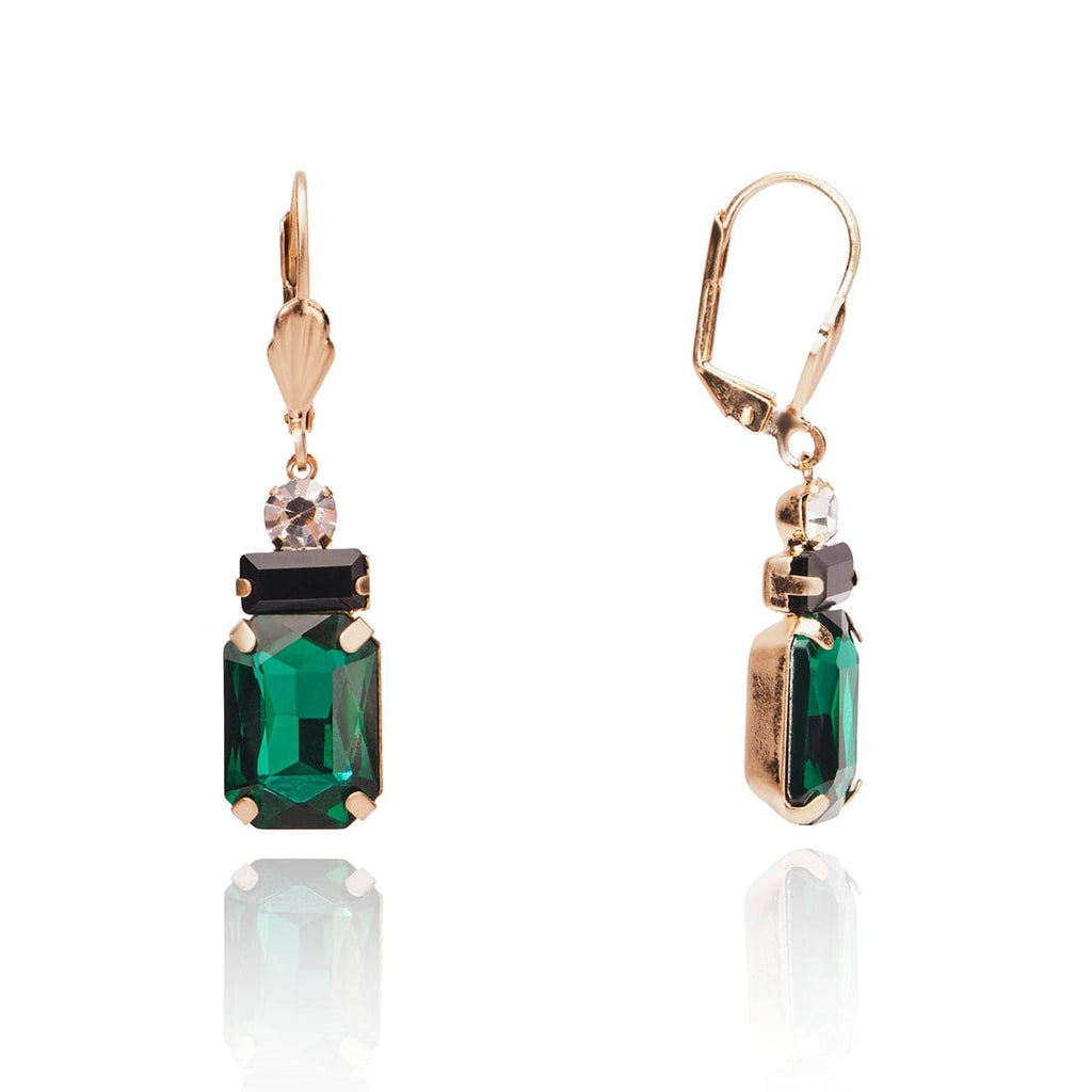 Vintage Emerald Earrings: Art Deco Oblong Emerald Stone & Pearl Drop Earrings