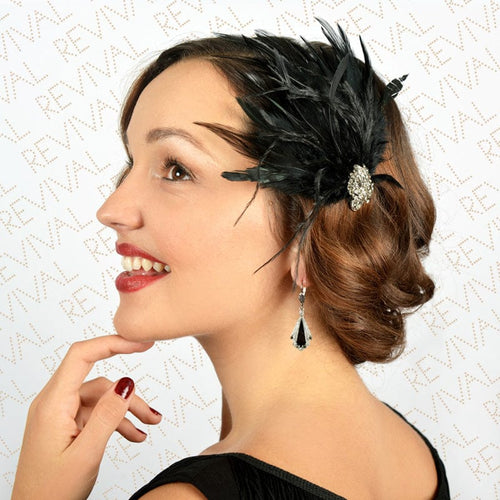 Picture of Feather Hair Clip with Czech Crystals Black