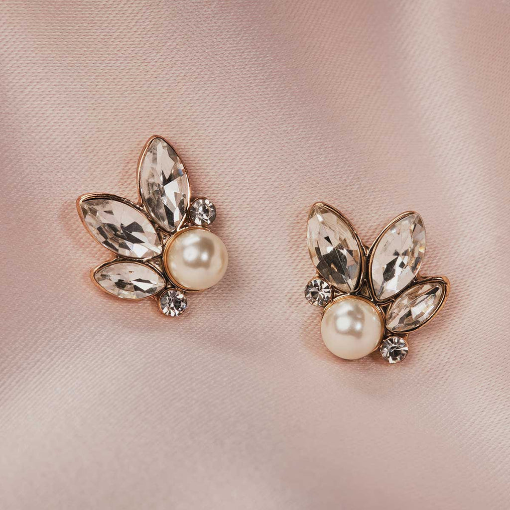 Vintage inspired 1950s Leaf and Pearl Stud Earrings by Lovett and Co