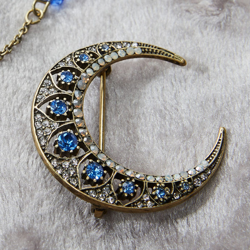 Vintage Crescent Crystal Moon Brooch by Lovett and Co