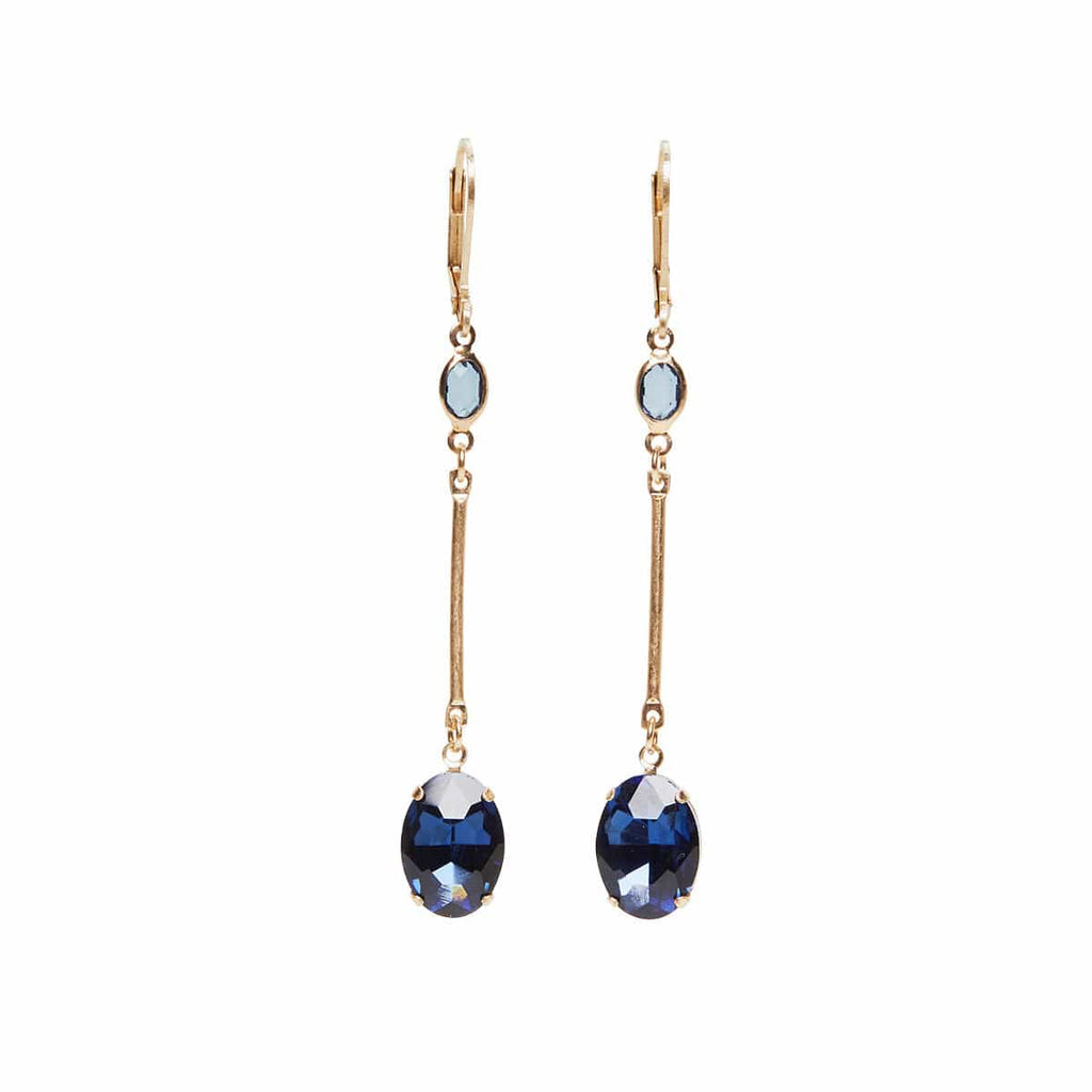Vintage Oval Stone Drop Earrings in Blue by Lovett and Co