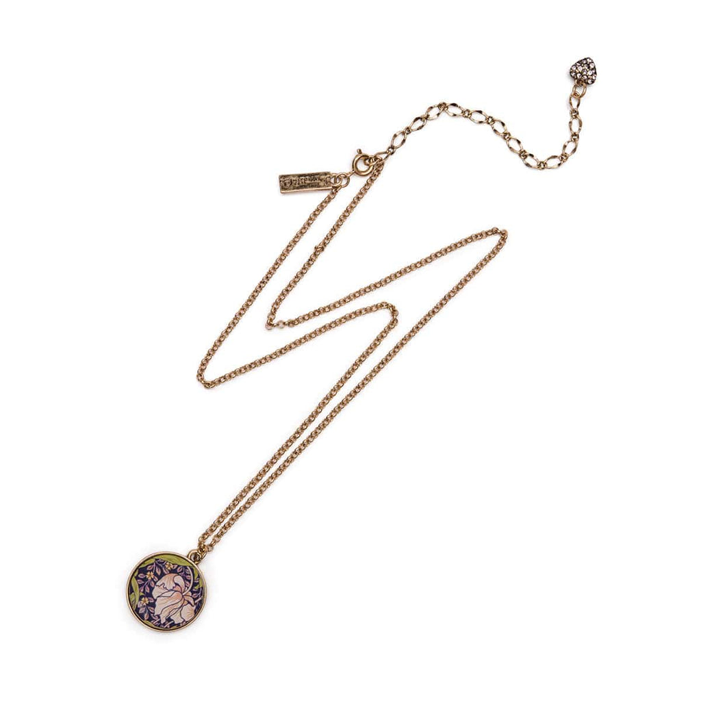 William Morris Inspired Floral Disc Pendant Necklace