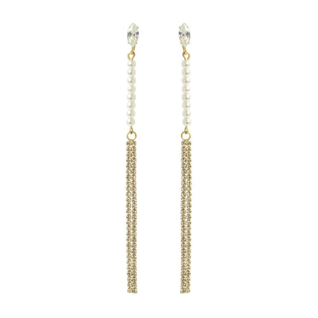 Crystal & Pearl Drop Gold Earrings
