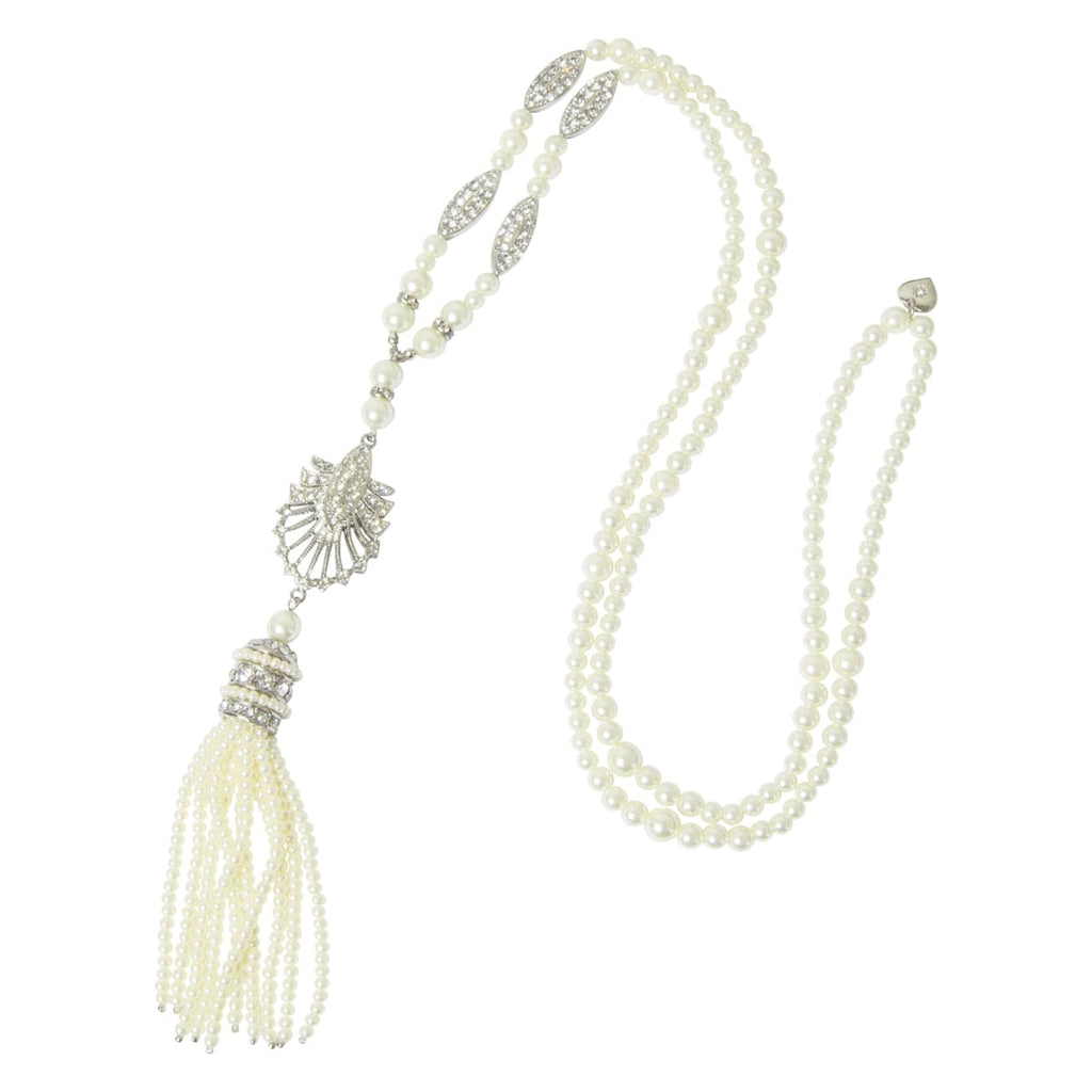 Long Tassel Necklace: Vintage Art Deco Pearl Long Necklace With Tassel