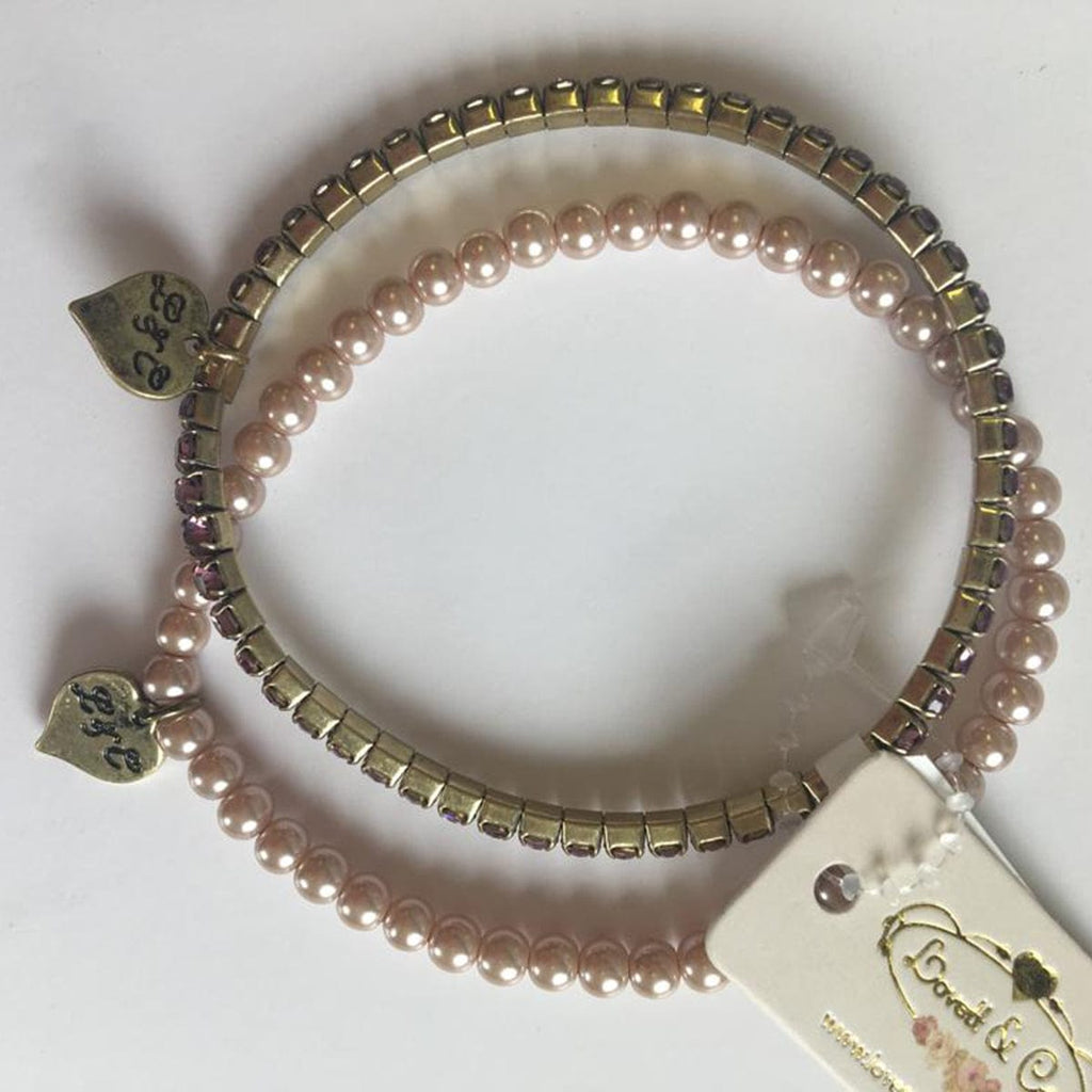 Pearl and diamante bracelet duo set