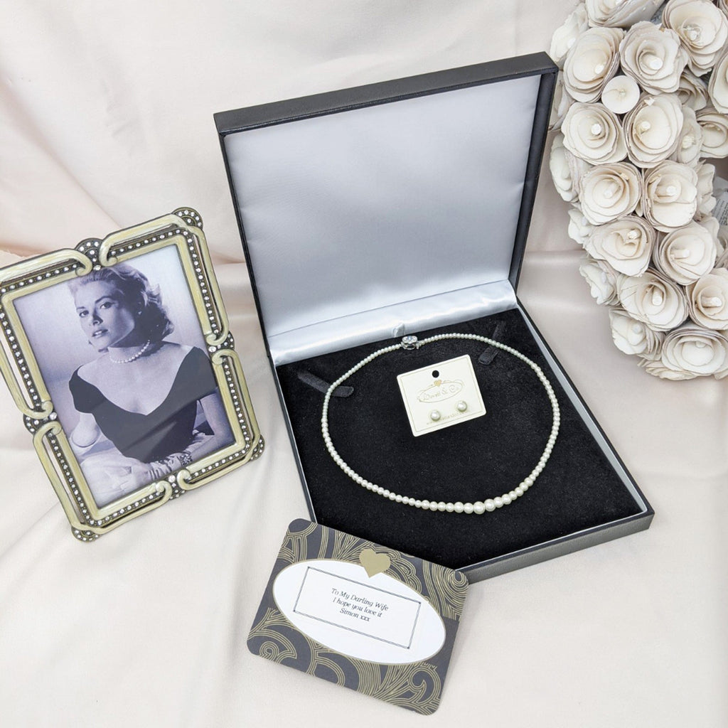 Grace Kelly Pearl Jewellery Set: Vintage Pearl Necklace & Matching Pearl Studs- £10 Gift Box Is Free