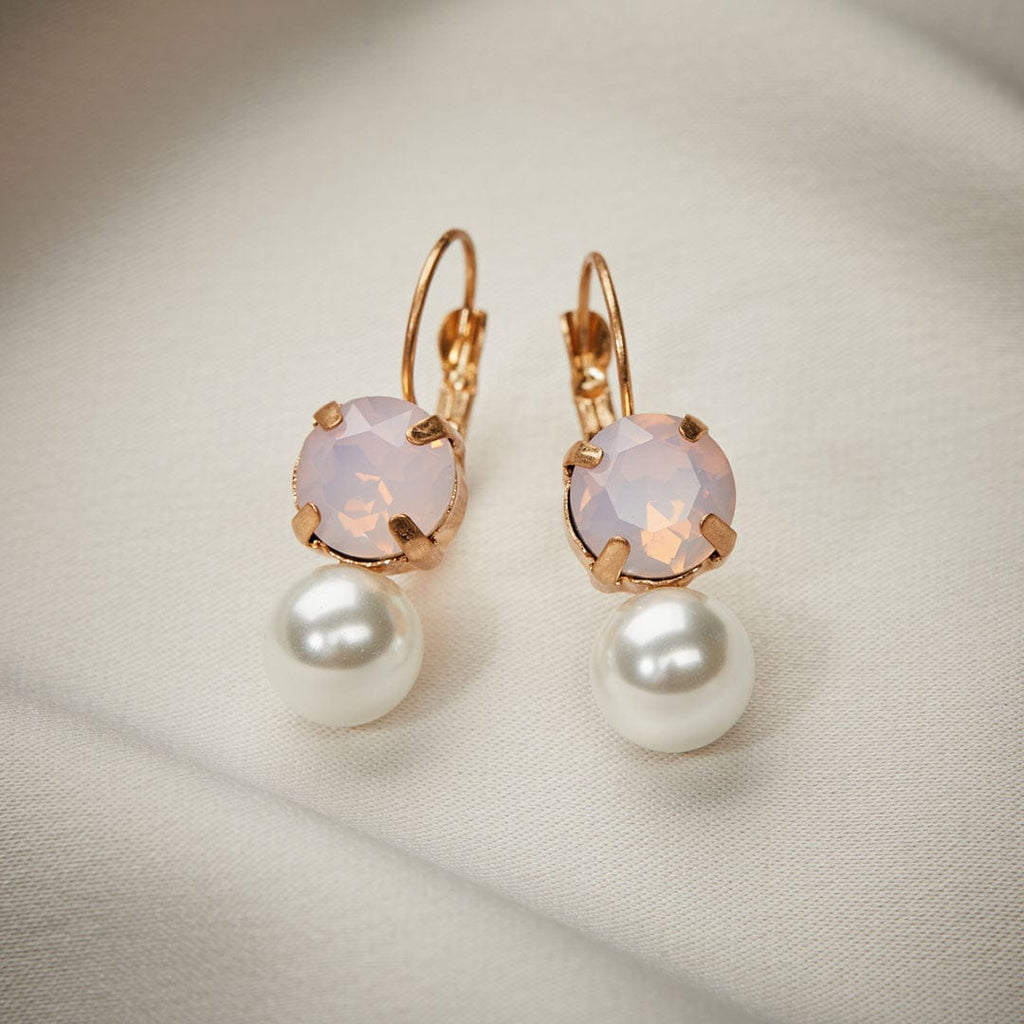 Pearl and pink square crystal earrings